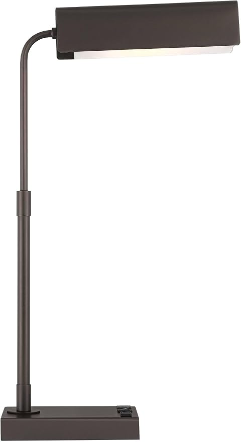 360 Lighting Harris 25 1/2" High Pharmacy Modern Desk Lamp with USB Charging Ports A+C and AC Power Outlet Brown Bronze Finish Metal Shade Home Office Living Room Bedroom Bedside Nightstand House