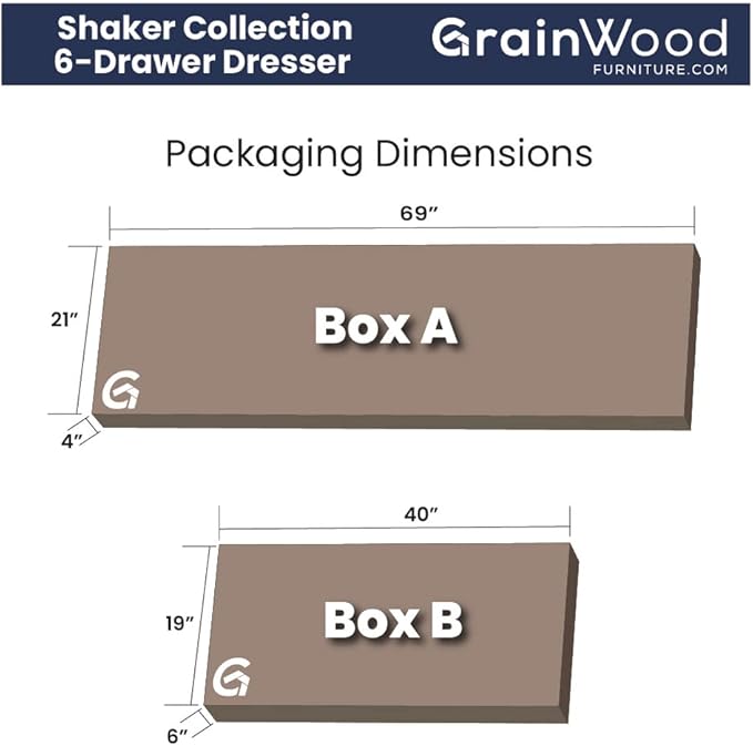 Grain Wood Furniture Shaker 6-Drawer Dresser, Solid Wood with a Cherry Finish