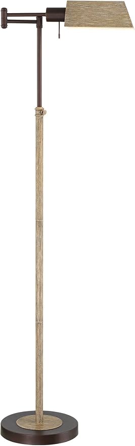 Regency Hill Jenson Rustic Farmhouse Pharmacy Floor Lamp Standing with USB Charging Port 54" Tall Bronze Faux Wood Adjustable Swing Arm for Cottage Core Living Room Reading Bedroom Office House Home
