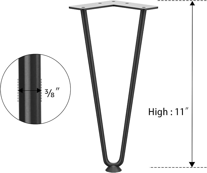 SMARTSTANDARD 11 Inch Heavy Duty Hairpin Furniture Legs, Metal Home DIY Projects for TV Stand, Sofa, Dresser with Rubber Floor Protectors Black 4PCS