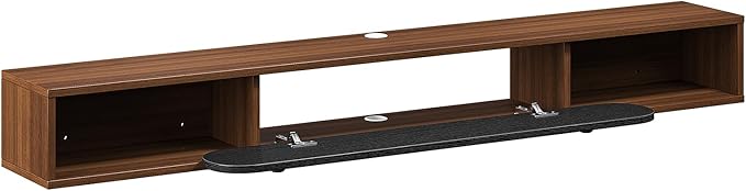 Furninova Floating TV Stand,Wall Mounted Entertainment Center for 75+ Inch TV,Plywood Floating Media Console with 1 Flip Down Door & Cable Management,Modern Space Saving TV Shelf,70'' (Walnut & Black)