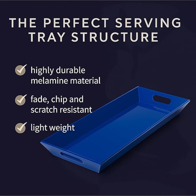 Melamine Serving Tray with Handles, Chip and Break-Resistant, Durable and Kid-Friendly Food Tray for Indoor and Outdoor, Dishwasher Safe, Cobalt/Navy - Thomas Fuchs Creative