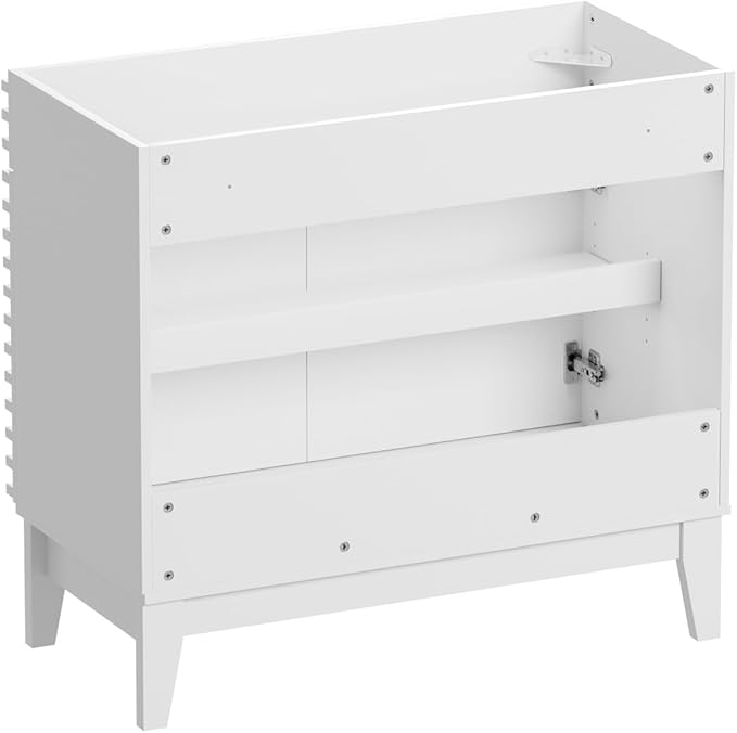 ROOMTEC 36" Bathroom Vanity, Mid-Century Freestanding Bathroom Vanity Cabinet with Storage, Particleboard Frame with Wood Grain Laminate, White(Sink Basin Not Included)