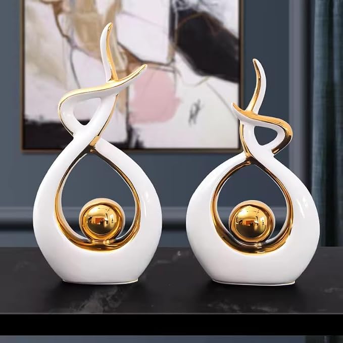 ELEGANTZ Abstract Art Ceramic Statues – Modern Shelf Decorations – Centerpiece Luxury Table Decorations for Living Room, Coffee Table, Office – Elegant Home - Ornaments for Home Decor - 1 Pc