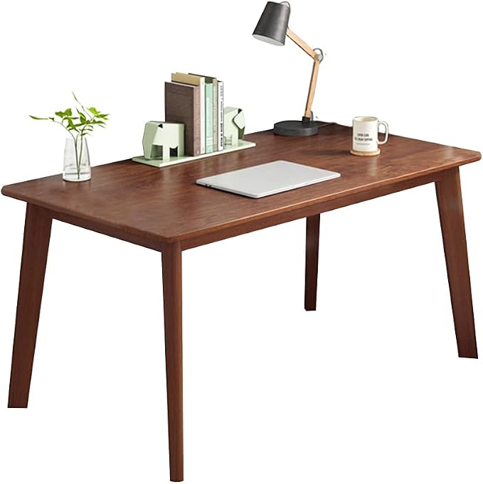IOTXY Simple Wooden Writing Desk - Modern Minimalist Style PC Laptop Computer Workbench with Solid Wood Legs, 47" W Home Office Work Table for TV Stand Music Video Live Broadcast Workstation, Walnut