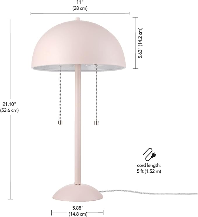Globe Electric 65531 Luna 21" 2-Light Table Lamp, Matte Blush Pink, Double Plated Nickel On/Off Pull Chains