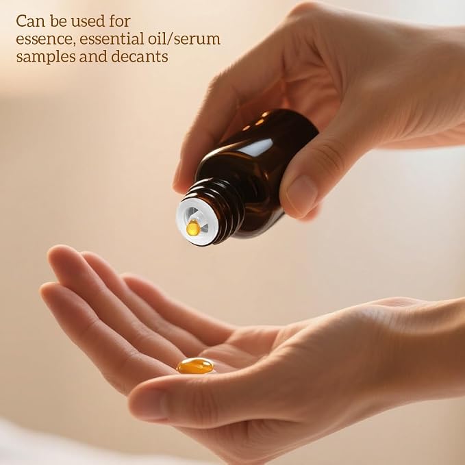 6Pcs Amber Glass Essential Oil Bottles with Orifice Reducer and Black Cap Empty Cosmetic Perfume Aromatherapy Storage Container Vial Pots Portable Refillable size 10ml/0.33oz