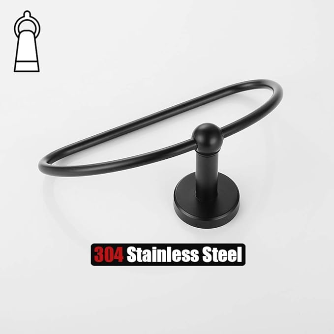 JQK Towel Ring Matte Black, Stainless Steel Half Ring Towel Holder for Bathroom, 7 Inch Brushed Finished Wall Mount, TR160-PB