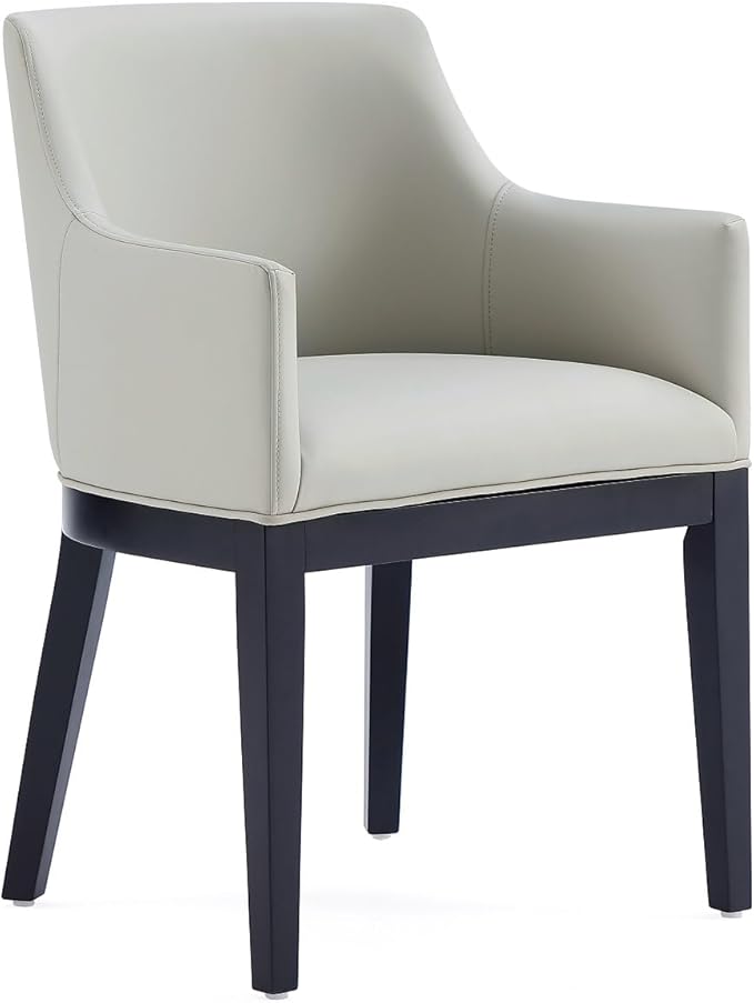 Manhattan Comfort Gansevoort Modern Faux Leather Dining Chair with Arms, Leatherette Upholstery on Solid Beech Wood Frame, Accent Furniture for Kitchen Table or Office, Set of 2, Stone Grey