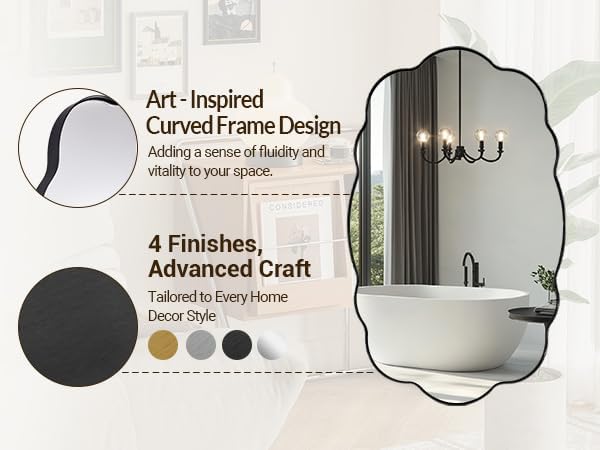 ANDY STAR Matte Black Wavy Oval Wall Mirror -26x38 Inch Scalloped Mirror for Bathroom, Living Room & Entryway, Anti Rust Stainless Steel Wall Mount Horizontal or Vertical