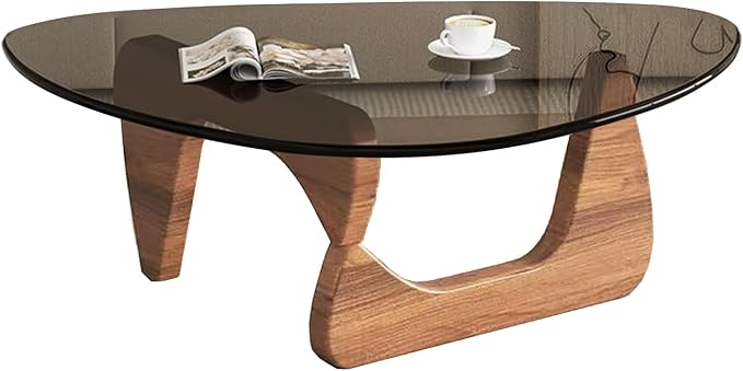 Modern Glass Coffee Table, Mid Century Small Coffee Table, Coffee Table for Living Room,Suitable for Bedroom Living Room Reception Office Tables (Walnut/Grey, Small)