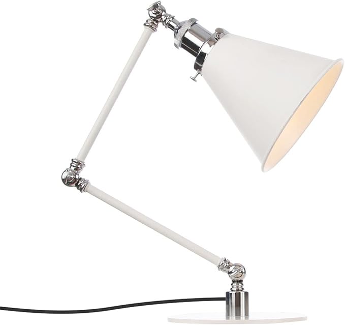 Makeup Vintage Desk Lamp, Industrial Metal Task Table Lamp with Adjustable Swing Arm, Bedroom Bedside Night Light Cafe Antique Reading Lighting,White