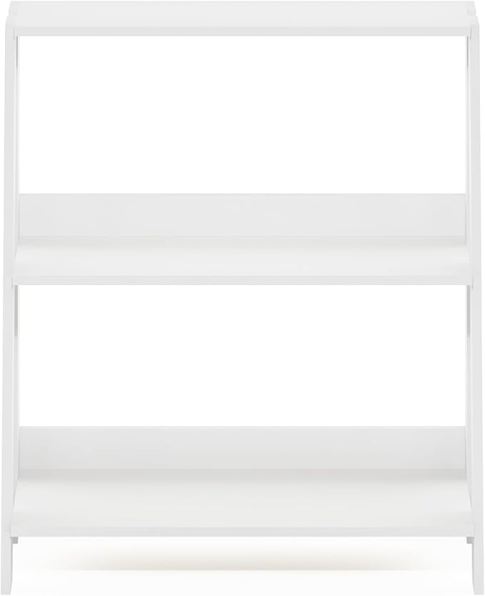 Furinno Ladder Book Shelf, 3-Tier Ladder Shelf, Open Design Bookshelf, Display Storage Bookcase, 9.3" x 23.6" x 27", Living Room, Home Office, White