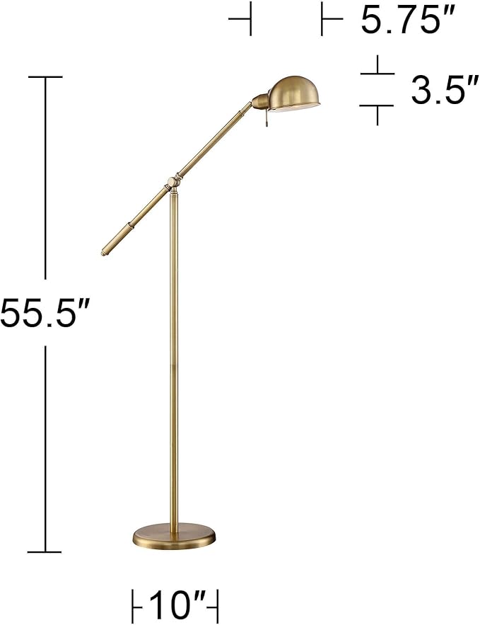 360 Lighting Dawson Traditional Farmhouse Pharmacy Lamps Floor Standing with USB Charging Port 55" Tall Brass Gold Metal Dome Shade Adjustable Boom Arm for Living Room Reading House Bedroom Office