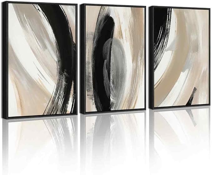 KUVIOKE Modern Abstract Framed Wall Art Black Neutral Minimalist Ink and Wash Graffiti Pastel Wall Decor for Bedroom Living Room 11x14in (Black Framed)