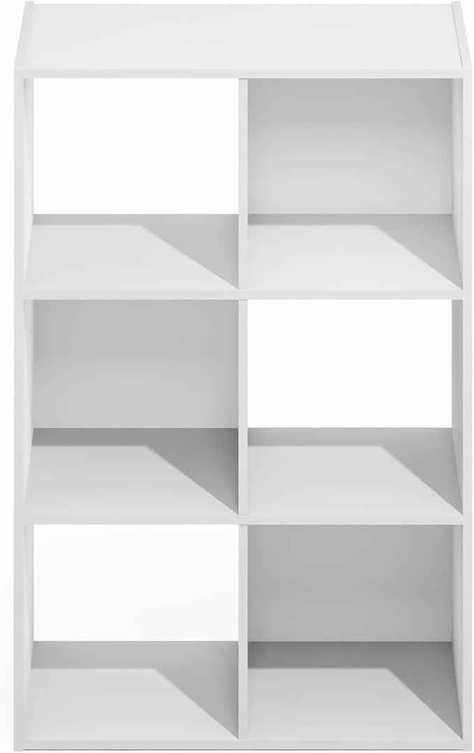 Furinno PELLI Book Shelf, 3x2 Bookshelf, Cube Storage Organizer Cabinet, 11.6 x 24.2 x 35.9, for Living Room, Bedroom, Home Office, Plain White