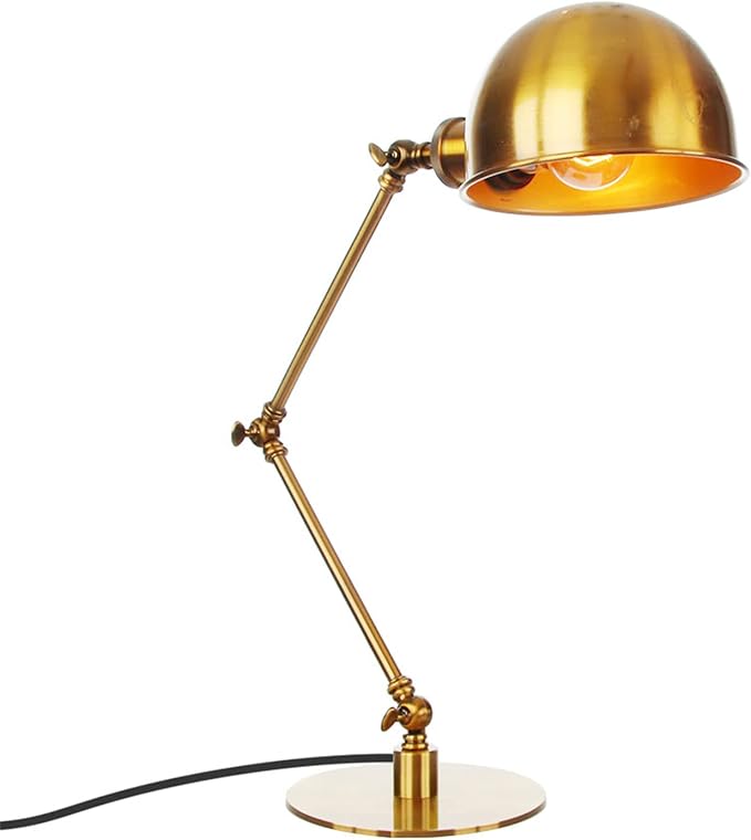 Makeup Vintage Desk Lamp, Adjustable Swing Arm Industrial Metal Task Table Lamp, Bedroom Bedside Night Light Retro Reading Lighting,Gold