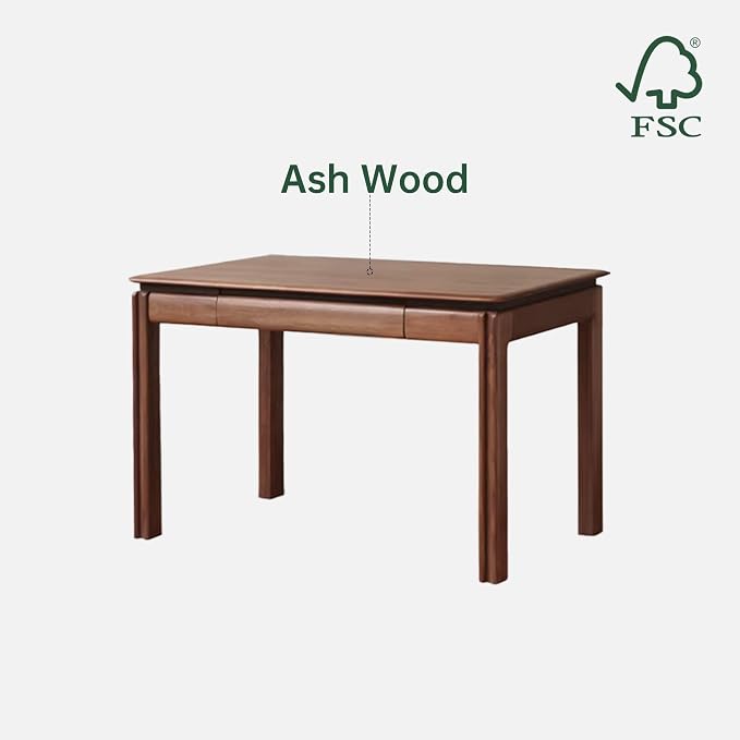 YESWOOD 100% Solid Wood Desk, Mid Century Modern Walnut Color Home Office Desk, Sturdy Computer Desk Writing Desk with 2 Drawers for Study Living Room 39.37" W