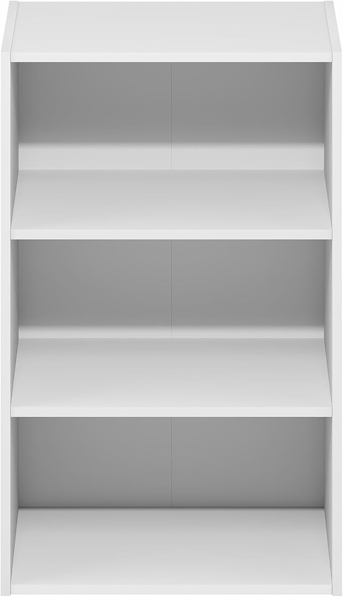 Furinno Basic Book Shelf, 3-Tier Bookshelf, Storage Organizer Bookcase with Open Shelf, 11 x 17 x 26, for Living Room, Bedroom, Home Office, White