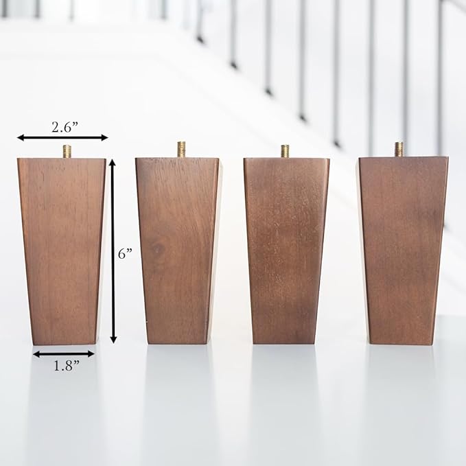 Premium Walnut Square Furniture Legs (Full Install Kit) - Pick Your Size and Color