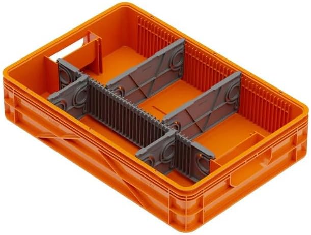 SIDIO Quarter Crate 4 Pack of Stackable Storage Bins - Organizer Bins with Dividers for Garage Organization, Home Storage - Heavy Duty Plastic Containers - 19.16” x 12.75”x 4.57” (Orange)