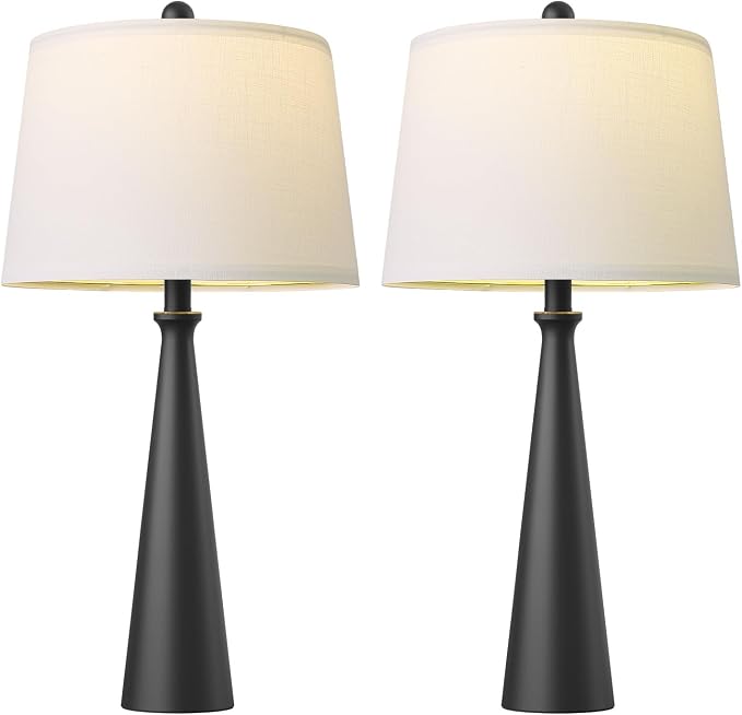 Oneach 25.75" Modern Table Lamp Set of 2, Bedside Lamps with USB Ports, Black Nightstand Lamps Set for Living Room Bedroom House Bedside Home Office Family