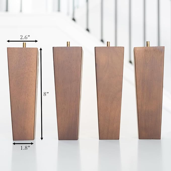 Premium Walnut Square Furniture Legs (Full Install Kit) - Pick Your Size and Color