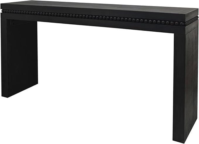Wood Console Table, 64" Retro Long Sofa Table Behind Couch with Real Wood Beads Decor, Wooden Narrow Sofa Table Hall Table for Living Room Foyer Entrance Entryway, Black
