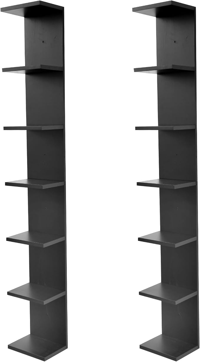 7 Tier Wall Shelf Unit,Vertical Column Floating Storage Home Decor Organizer,Black Lack Wall Shelf for Bedroom,Living Room,Office Decor(2 Pack)