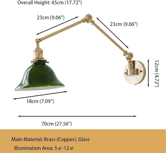 Wall Lamp Brass Swing Arm Wall Sconce Lighting, Industrial Adjustable Lamp, Vintage Reading Foldable Light Fixture Retro Long