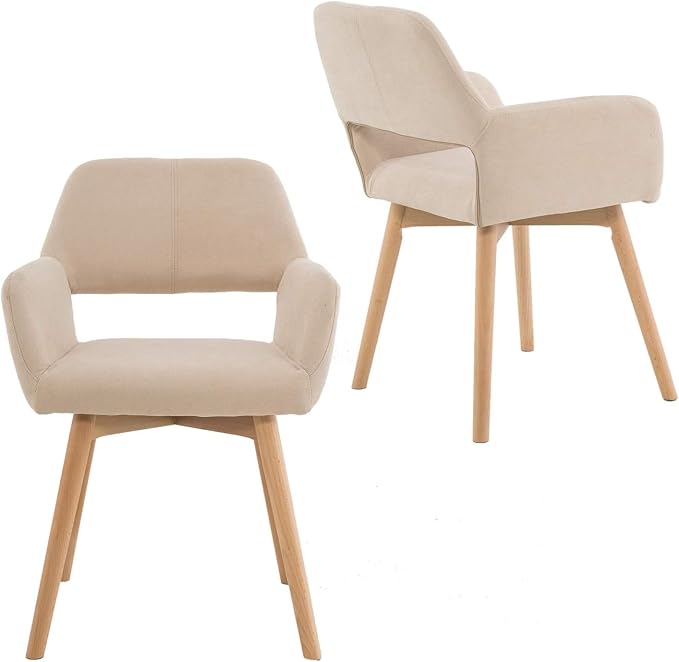 Desk Chair No Wheels Vanity Chair Comfy Accent Chair for Living Dining Room Bedroom Home Office Mid Century Modern Upholstered Armchair Sofa Chair (Beige, 1)
