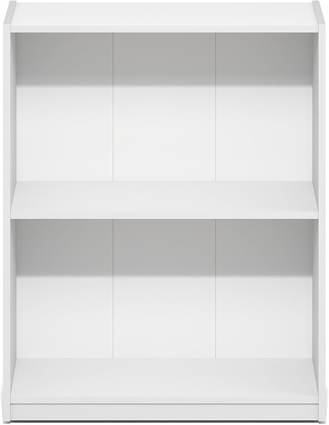 Furinno Gruen Book Shelf, 2-Tier Small Bookshelf, Bookcase with Open Shelf, 9.3 x 21.8 x 27, for Organization and Storage, for Living Room, Bedroom, Home Office, White