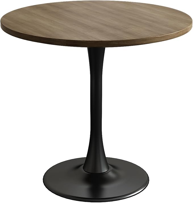 Brown Round Dining Table Wood Circle Tulip Table Mid Century Modern Farmhouse Kitchen Tables 2 People Small Places Living Room Cafe, 31.5 inch