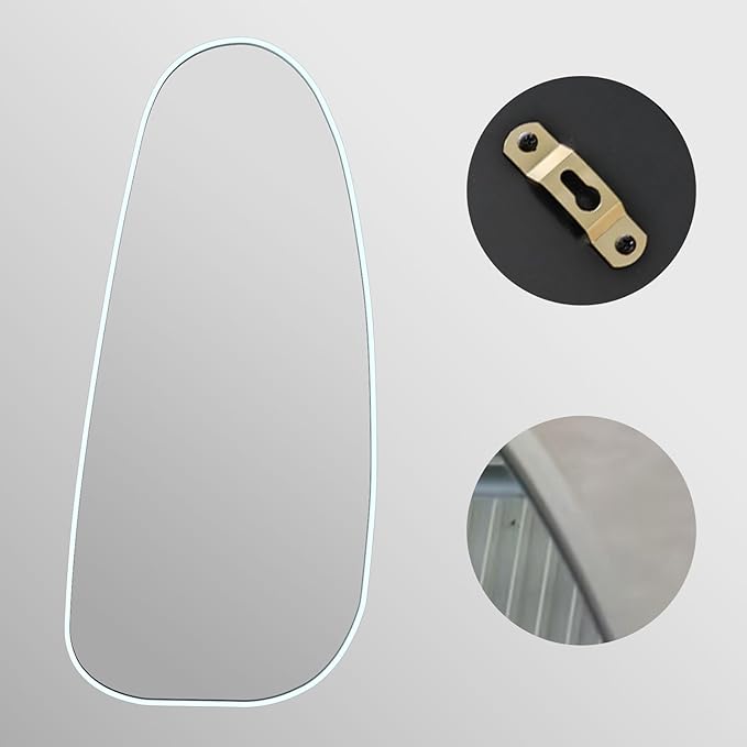 47"x22" Irregular Wall Mirror Silver Asymmetrical Shaped Aluminum Alloy Framed Mirror for Living Room Bathroom Bedroom Entryway Fireplace