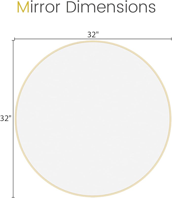 HOMECOOKIN Round Wall Mirror 32" Gold Circle Mirror for Bathroom with Metal Framed, Round Gold Mirror for Wall Decor, Vanity, Entryway Living Room