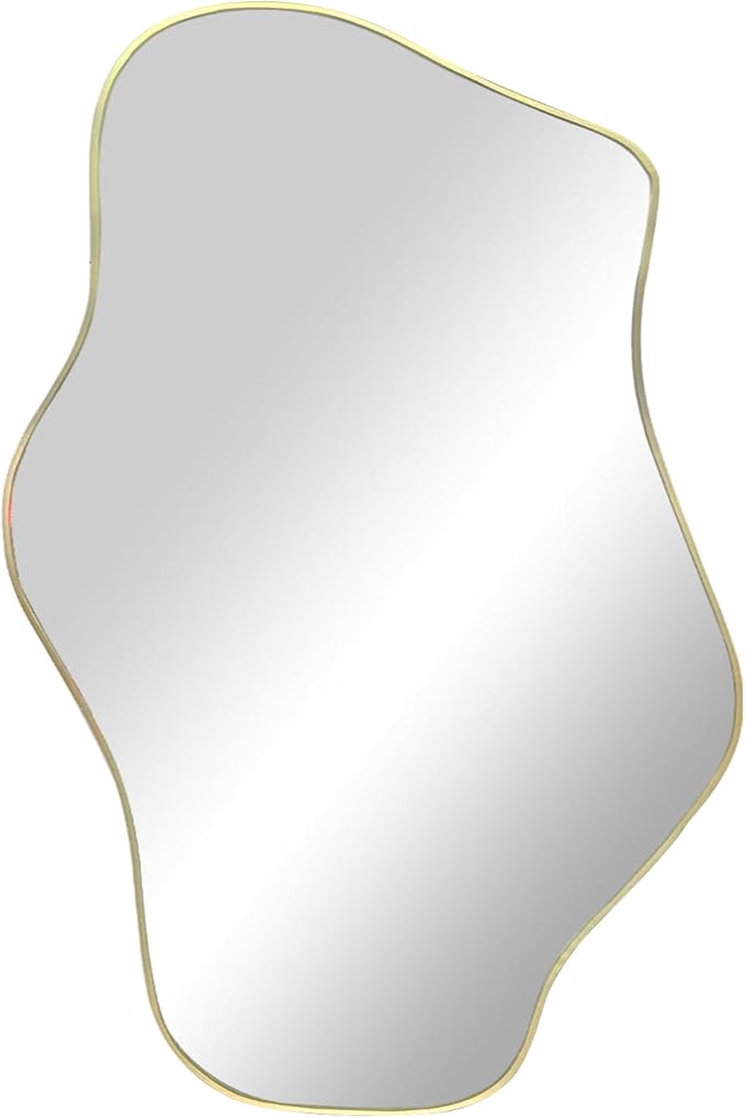 Gold Irregular Mirror, 21"x14" Asymmetrical Wall Mirrors, Modern Frameless Mirror for Wall, Unique Shaped Mirrors for Living Room Bedroom Bathroom Hallway Entryway Fireplace