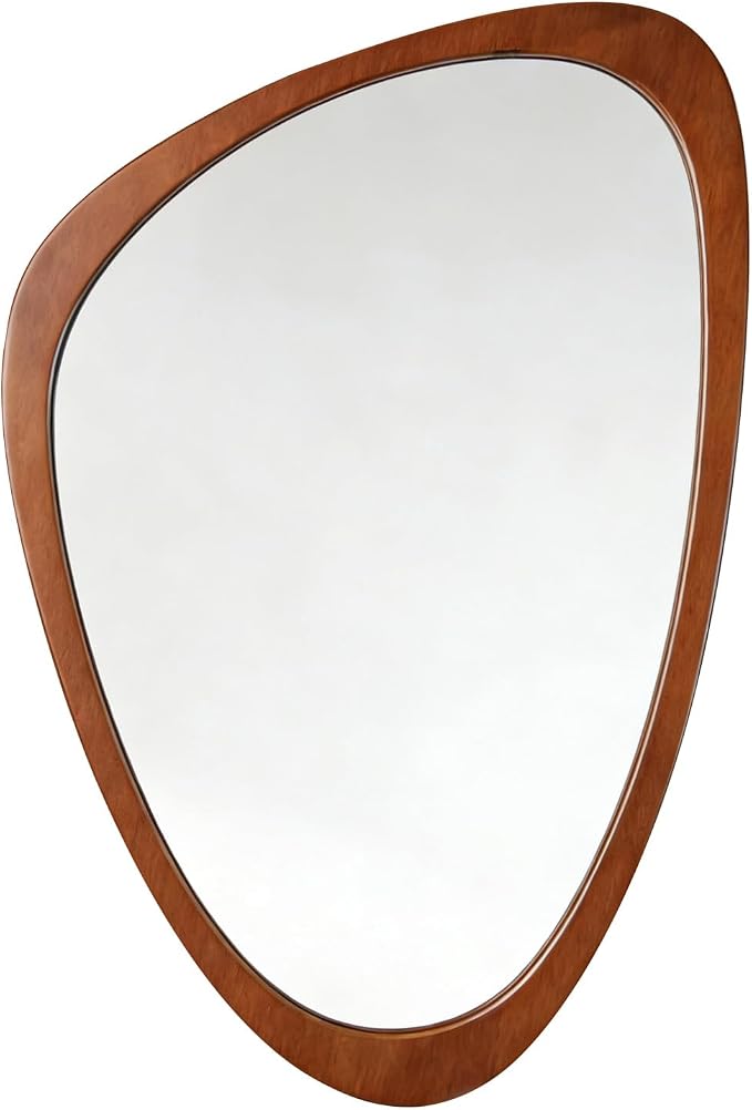 Ferytange Asymmetrical Wall Mirror Wood Frame, 36" H×28" W Modern Irregular Decorative Mirror, Unique Wall Art for Living Room Bedroom Entryway, Mid Century Modern Home Decor
