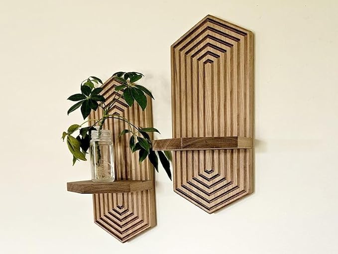 Mid Century Modern Hexagon Shelf | Sculptural Wall Decor for Minimalist & Geometric Interiors