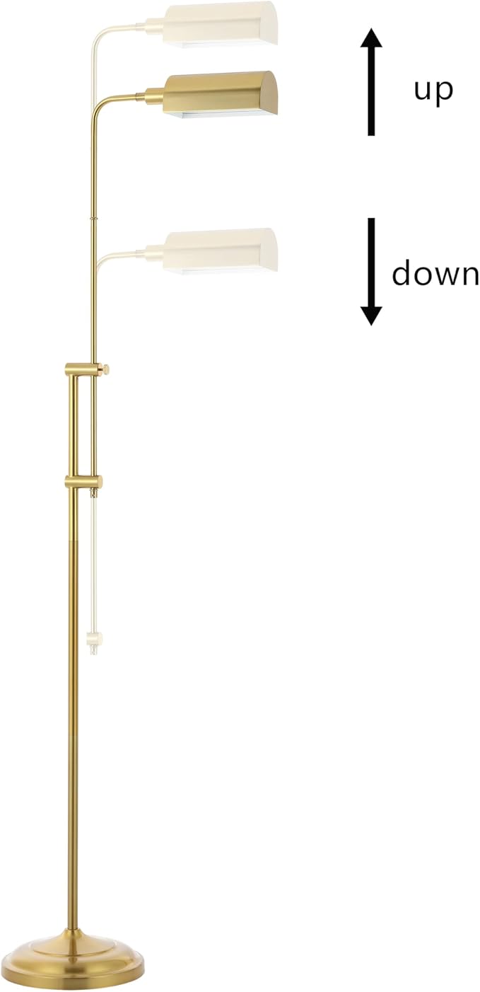 JONATHAN Y 63"-63" Brass Gold Industrial Iron Pharmacy LED Floor Lamp, Height-Adjustable Minimalist Standing Task Lamp for Living Room, Office, UL Listed, LED Bulb Included JYL3095A