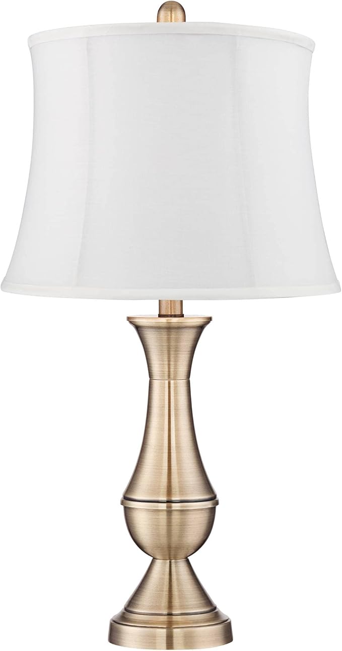 Regency Hill Becky Traditional Table Lamps 24 3/4" Tall Set of 2 Antique Brass Gold Metal White Softback Fabric Drum Shade for Bedroom Living Room House Home Bedside Nightstand Office Family