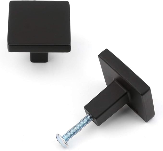 KOOFIZO 10 Pack Black Cabinet Knobs Matte Black Drawer Knobs K03 Square Single Hole Cabinet Pulls for Cabinets Drawer Dresser Cupboard Bedroom Closet Bathroom Vanity