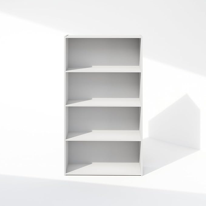 Furinno Simple Book Shelf, 4-Tier Bookshelf, Bookcase with Open Shelf, 9.4 x 23.6 x 41.7, for Living Room, Bedroom, Home Office, White