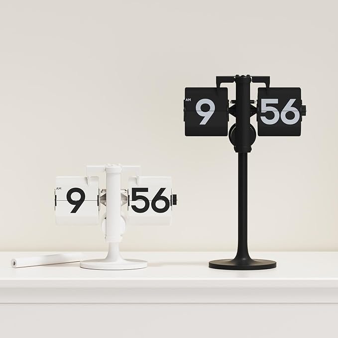 mooas Standing Height Adjustable Flip Desk Clock (Black), Retro Vintage Analog Design Flip Clock Standing Clock Battery Operated, for Home Living Room Office School Hotel