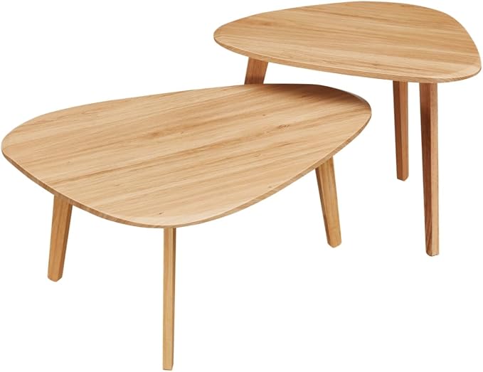 Nesting Coffee Table Set of 2-Mid Century Modern Wooden Coffee Table,Guitar Pick Stacking Tables with Solid Wood Legs,Small Coffee Tables for Small Spaces,Living Room,Balcony (Natural)