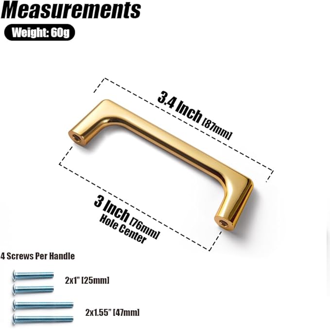 Goo-Ki Polished Rich Gold Cabinet Pulls with 3'' Hole Centers, Modern Style Zinc Alloy Cabinet Handles for Dresser,Wardrobe,Cupboard- 6 Pack……