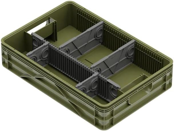 SIDIO Quarter Crate 4 Pack of Stackable Storage Bins - Organizer Bins with Dividers for Garage Organization, Home Storage - Heavy Duty Plastic Containers - 19.16” x 12.75”x 4.57” (Green)