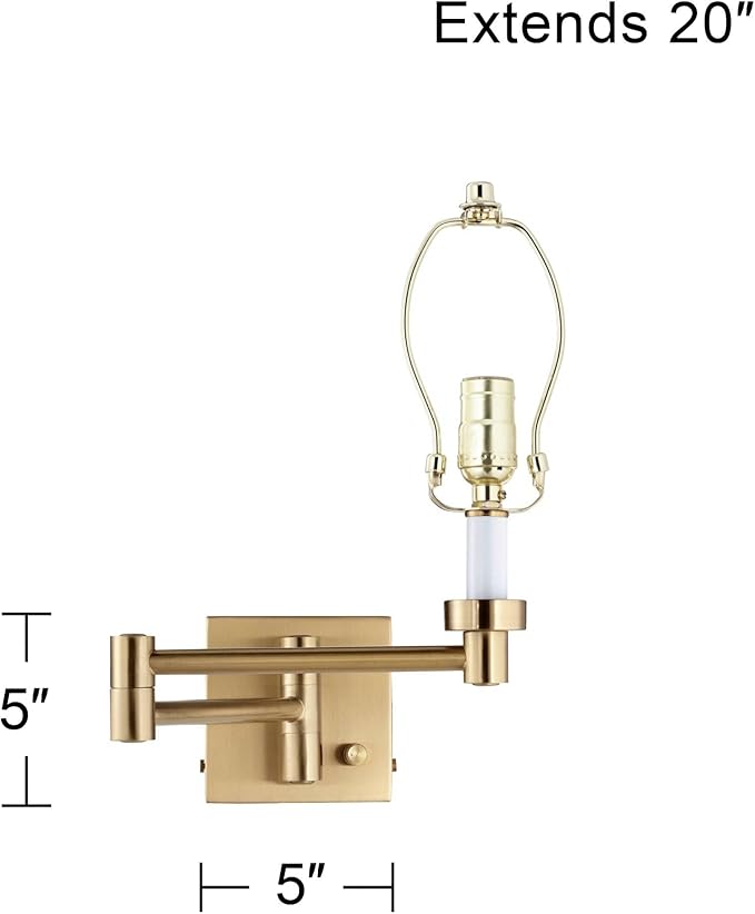 Barnes and Ivy Alta Indoor Swing Arm Wall Mounted Lamp Base with Cord Warm Antique Brass Dimmable Plug-in Light Fixture for Bedroom Bedside House Reading Living Room Home Hallway Dining