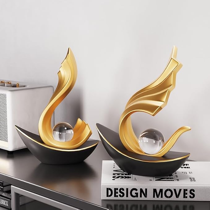 Modern Nautical Sailboat Sculpture | Abstract Art Boat Statue | Living Room, Coffee Table, TV Stand & Boat Bookshelf Deco (Black)