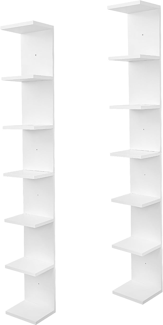 7 Tier Wall Shelf Unit,Vertical Column Floating Storage Home Decor Organizer,White Lack Wall Shelf for Bedroom,Living Room,Office Decor(2 Pack)