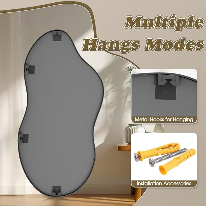Irregular Wall Mirror 24×46 Inch Wall Mirrors Decorative Black Modern Asymmetrical Abstract Mirror for Bathroom Bedroom Living Room Entryway Hallway